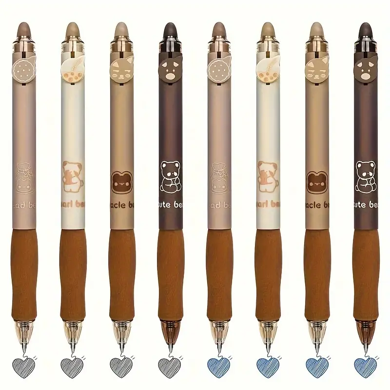 4pcs cute bear erasable pen, kawaii pen, retractable erasable pen, 0.5mm black/blue ink erasable pen, quick drying ink erasable pen, student school office stationery supplies