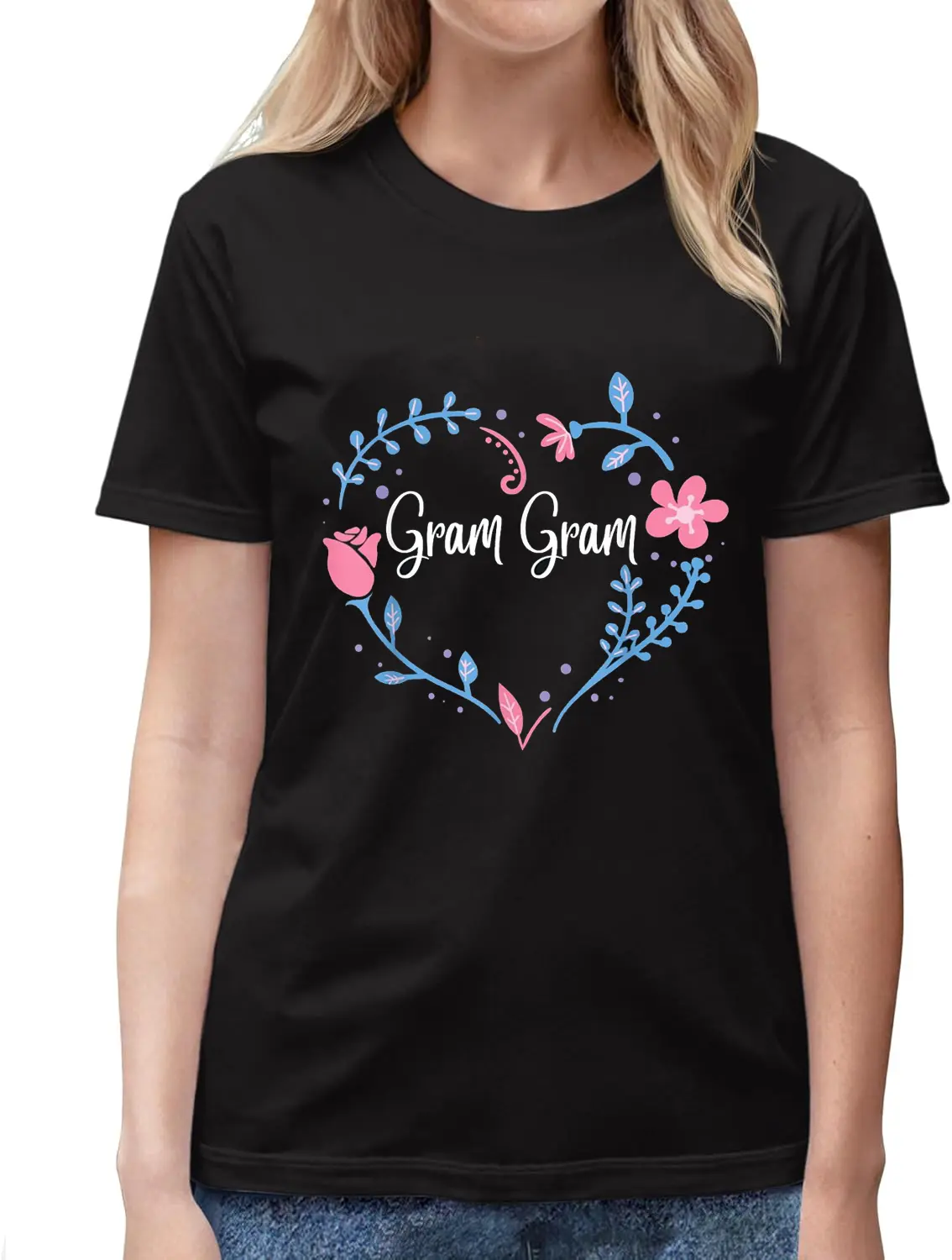 100% Cotton Flower Gram Gram T-Shirt Grandma Christmas Birthday Gift Tee T-Shirt