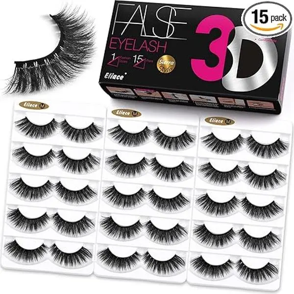 15 Pairs Wispy Cat Eye False Eyelashes – 3D Fluffy Mink Style Lashes, Natural Look Volume Lash Pack, Soft Reusable Dramatic Fake Eyelashes for Daily & Glam Makeup