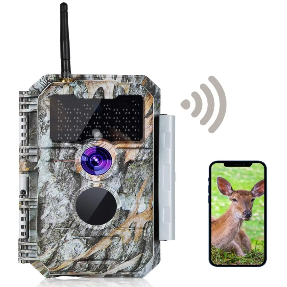 BLAZEVIDEO W600 Grey 48MP 1296P WiFi Trail & Game Camera with 0.1s Trigger Speed No Glow Night Vision Motion Activated IP66 Waterproof Wireless Hunting Cam with App for Wildlife Hunting, Yard Security