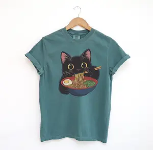 Cat Ramen Tshirt, Cute Comfort Colors Shirt, Ramen lover Cat Shirt Fit Top