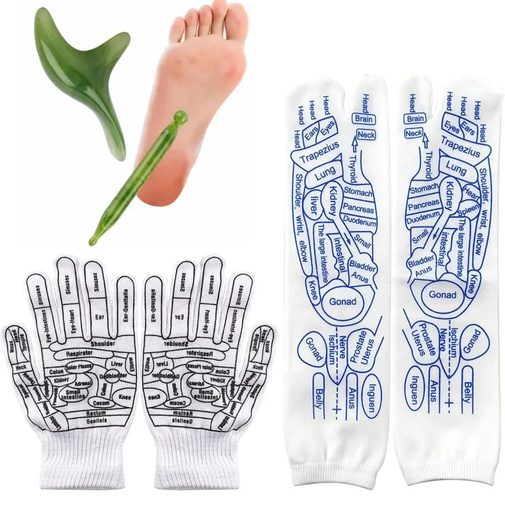 3pcs Reflexology Socks with Tools and Gloves Set, Unisex Pressure Point Socks with Reflexology Tools, Acupuncture Socks Kit for Foot Massage, Foot Massage Sock Guide