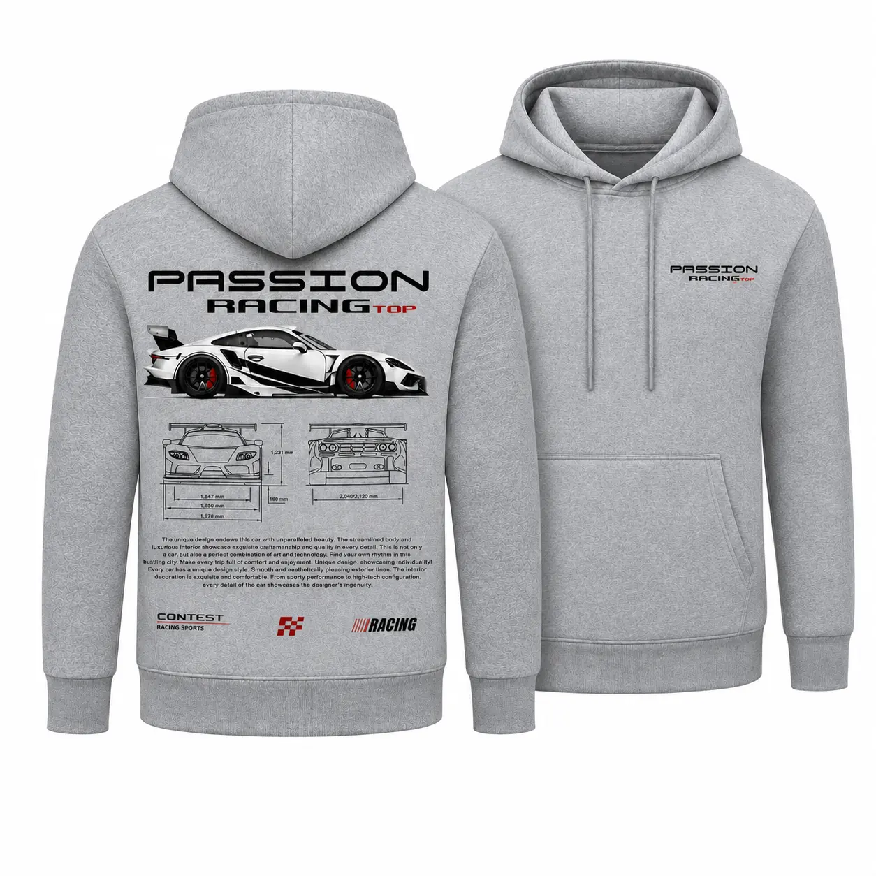Men's Car Print Hoodie, American Casual Fitted Pullover Hooded Sweatshirt, Automotive Graphic Design, Stylish Streetwear Long Sleeve Top, Car Enthusiast Gift, Graphic Hoodie for Men, Everyday Wear, Fall & Winter, Fashion Tops