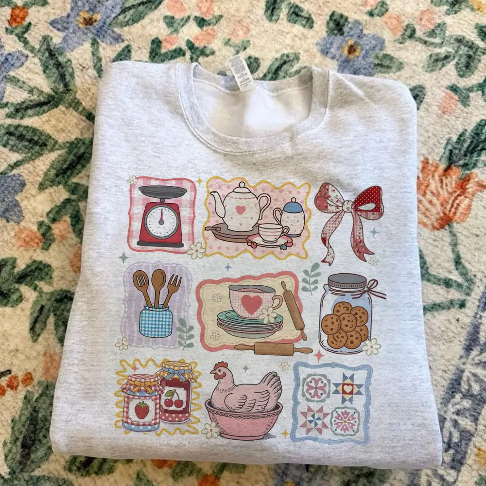Vintage Inspired Grandma Shirt, Cozy Kitchen Patchwork Graphic Tee, Baking Cottagecore T-Shirt, Cute Grandma Gift, Unisex Crew Neck T-shirt