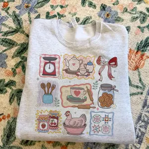 Vintage Inspired Grandma Shirt, Cozy Kitchen Patchwork Graphic Tee, Baking Cottagecore T-Shirt, Cute Grandma Gift, Unisex Crew Neck T-shirt