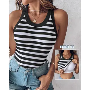 EncoLax Women Built-in Bra Tank Tops Sleeveless Casual Shirts Racerback Ribbed Fitted Tank Tops