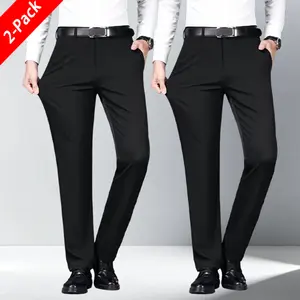 2Pack Men's Stretch Dress Pants No Iron Golf Pants Expandable Waist Flat Front Business Casual Pants Formal Black,Mens Flex Stretch Slim Fit Dress Pants,formal pant,business suit pant,golf pant,mens workout pants