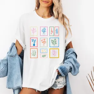 Colorful Floral Stamp Comfort Colors Tee Spring Graphic Shirt Womenswear T-Shirt Top