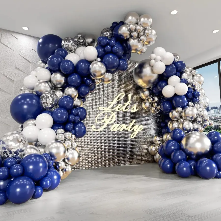 104pcs Navy Blue Silver Balloon Garland Arch Kit,birthdays,weddings,bridal Showers.Anniversaries. Graduation Party Decorations