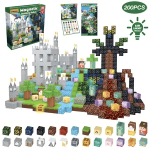 200Pcs Magnetic Tiles, DIY Castle Dinosaur Castle, 3 Glow Magnetic Blocks, Strong Magnets,Sturdy Build, STEM Montessori Sensory Toy, Gift For Kids Ages 3-12