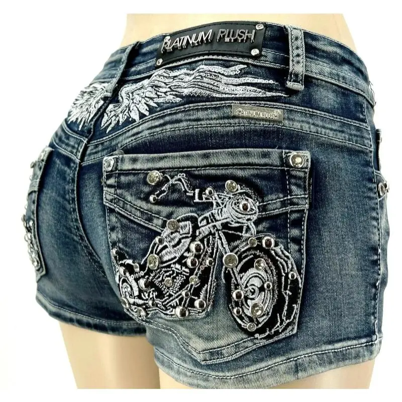 Ladies clothing   Ladies clothing Women RiderMotorcycle Wing Rivet EmbroideryShorts Y2k Vintage Gothic Girl Sexy Washed Denim Shorts Low Waist Mini Skirts