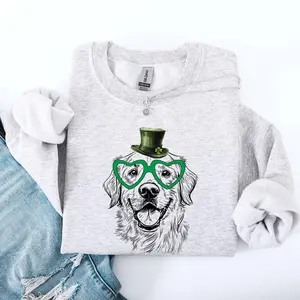 Golden Retriever, Adorable Dog, St Patrick's Day, Lucky, Irish Sweatshirt, Crew Neck, Women's, Crewneck