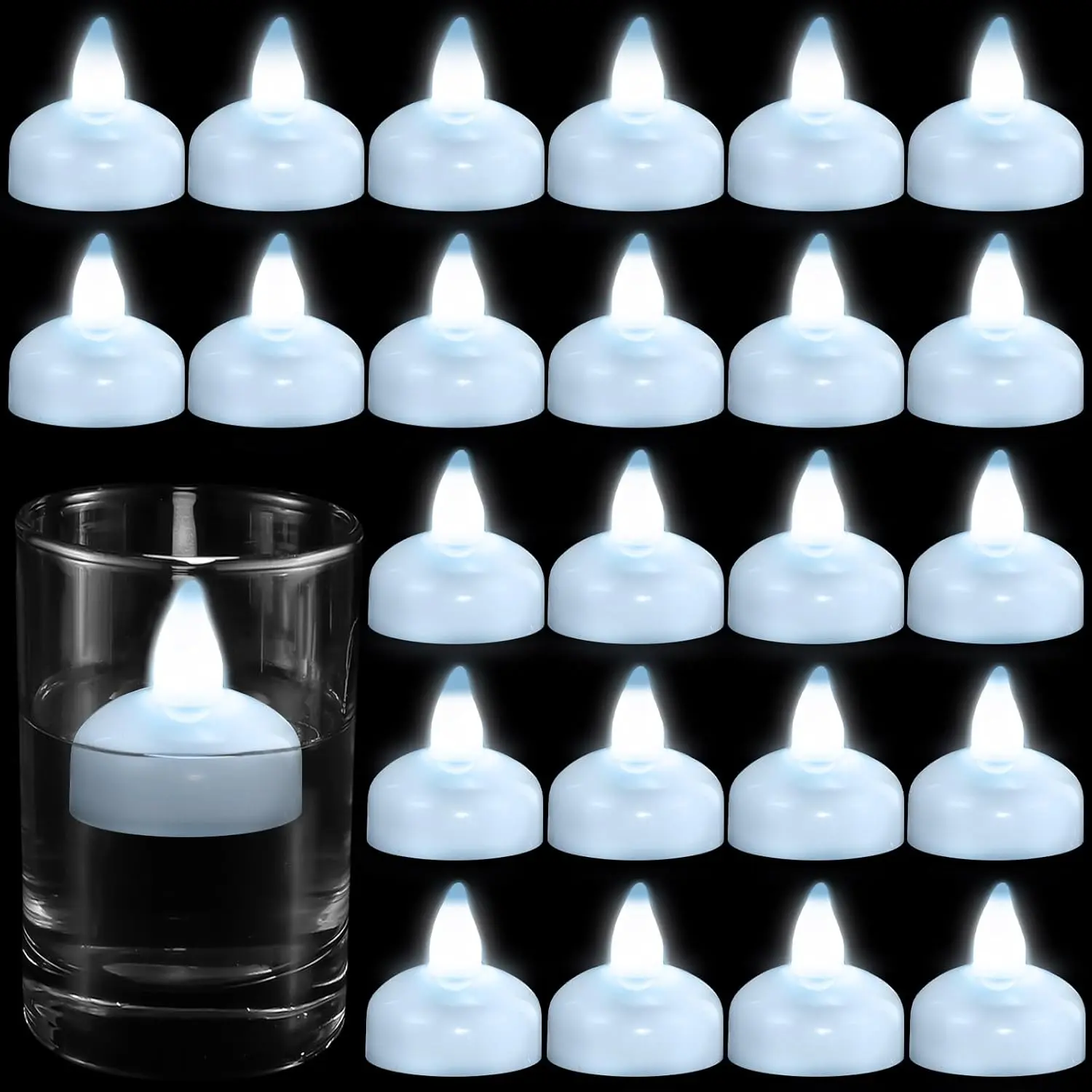 24 Pack Flameless LED Floating Candles 1. 6''  LED Floating Tealights  Water Activated Tealights for Weddings Pool Centerpiece Party Decor(White)