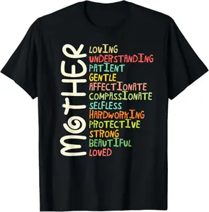MOTHER Meaning Shirt I Love Mom Mothers Day T-Shirt- Digital Print, Fitted Short Sleeve, Medium Length, Hand Wash Only, Versatile for All Seasons - Fabric, Clothes
