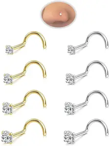 Nose Rings Studs Set Nose Hoop for Women Men: Hypoallergenic 8Pcs   Gold/Silver 316L Surgical Stainless Steel Nose Studs Corkscrew Nose Piercing Jewelry Imitation Diamond Small CZ 1.5mm 2mm 2.5mm 3mm