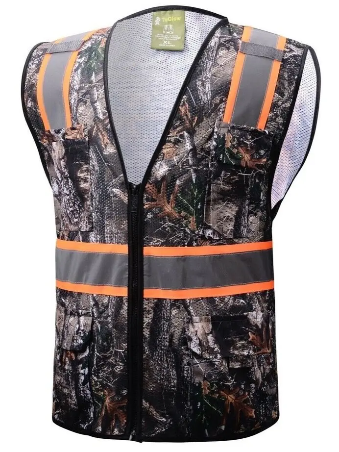 Camouflage Tree Two Tones Safety Vest with Multi-Pocket Tool 803 High-Visibility Two-Tone Camo for Construction & Outdoor Projects