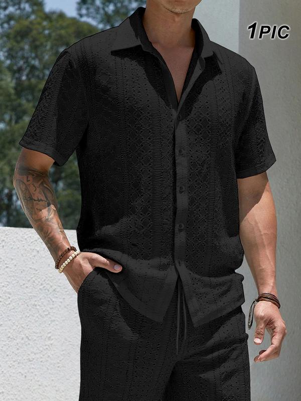 Two-Piece Set Men's Solid Textured Short Sleeve Shirt & Shorts, Regular Fit Casual Comfy Button Down Top & Shorts for Summer, Men's Clothes for Beach Vacation Two-Piece Set Men's Solid Textured Short Sleeve Shirt & Shorts, Regular Fit Casual Comfy Button Down Top & Shorts for Summer, Men's Clothes for Beach Vacation
