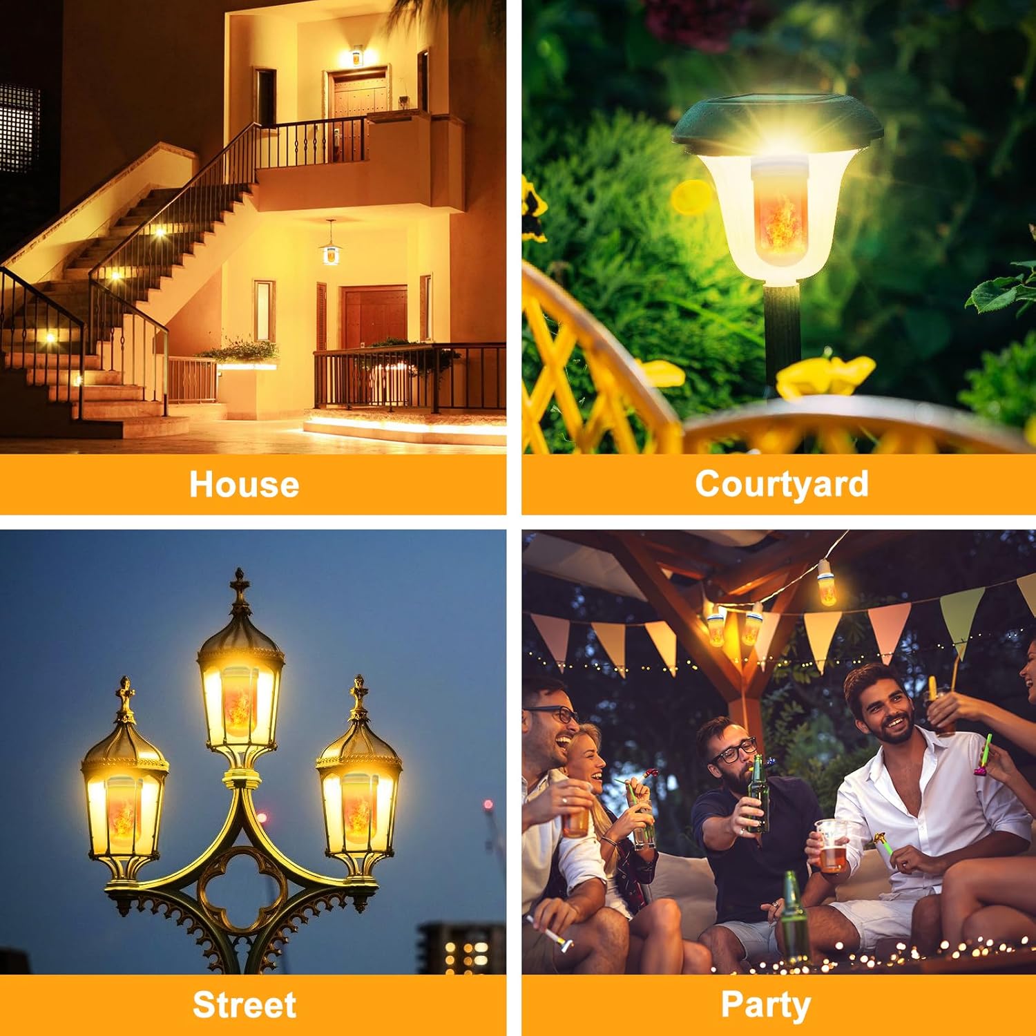 Flame Light Bulbs, 4 Modes Flickering Effect, E26 Base Fire Flame Bulb, Ideal for Halloween and Christmas Party Decorations, Yellow, 2 Pack