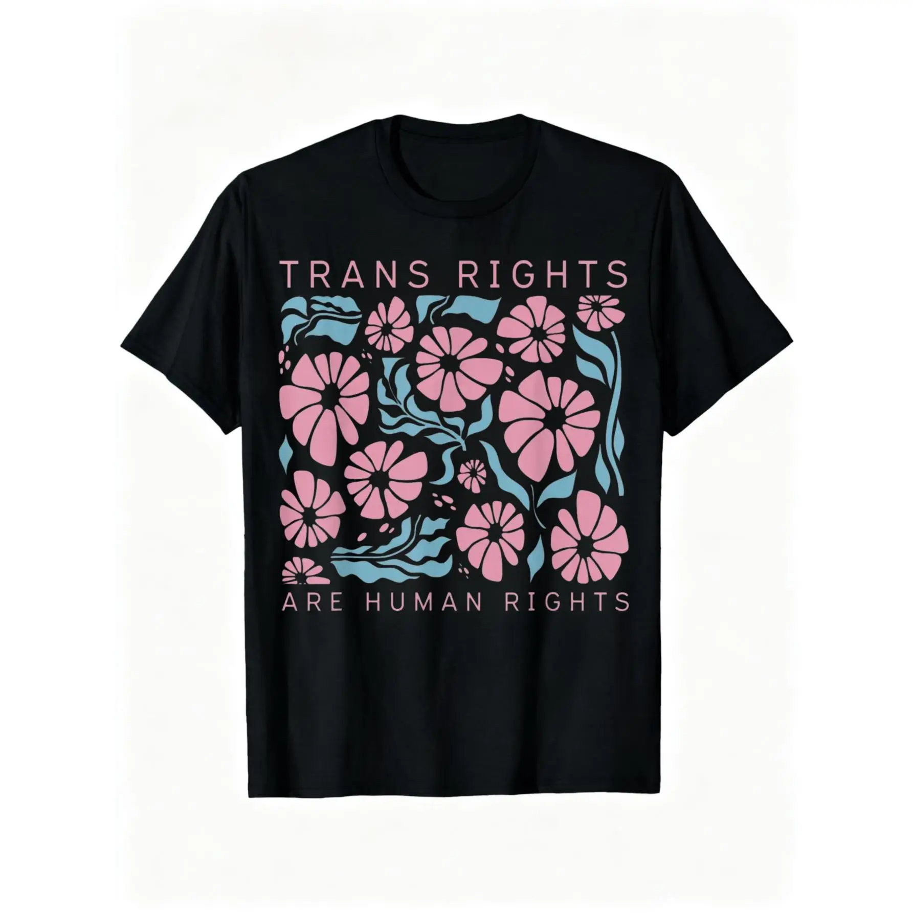 100% Cotton Unisex Trans Rights Are Human Rights Floral LGBTQ Pride Transgender T-Shirt