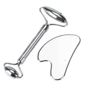 Gua Sha Facial Tools & Facial Roller Set, Women's Daily Skincare Facial Massage Tool, Cooling Stainless Steel Facial Roller Gua Sha Device, suitable for daily use or self-care gifts for women