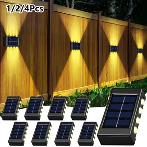 1/2/4 pcs set of LED solar outdoor wall lights, Solar garden lamps, with upward and downward lighting, easy to carry, solar charging, 8LED wall lights, suitable for garden, garage, porch, backyard and wall decoration, garden lighting, warm/white light