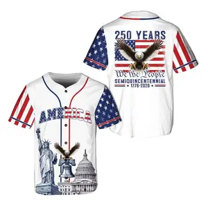 Bald Eagle 250 Years of Freedom Baseball Jersey – America 1776–2026 Anniversary USA Flag 4th of July Gift