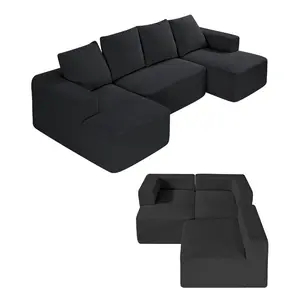 VEVOR Modular Sectional Sofa, U Shaped Modular Sofa with Chaise, Cloud Sectional Couch with High Rebound Sponge and Density, Upholstered Corduroy Couch with Cushion for Living Room, Bedroom, Black