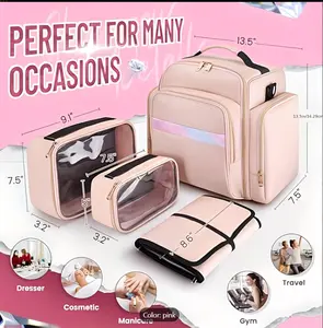 Makeup Bag Cosmetic Bag Organizer with 4 Inner Removable Pouches And 1 Jewelry Roll Multifunctional Travel Makeup Case