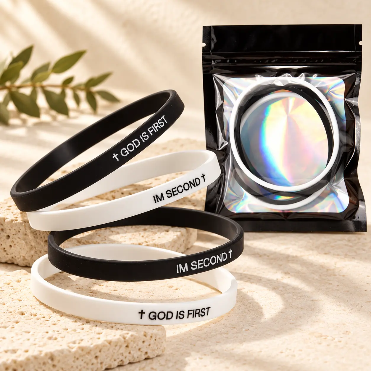 Men's & Teens 4PCS Thin Christian Silicone Rubber Bracelet Stacks - Inspirational Jewelry with "God is First" Quote, Matching Streetwear Daily Accessory, Friendship Gift
