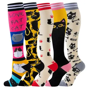 5 Pairs Pet Cat Dog Printed Compression Socks Men Women Outdoor Sports Knee High Stockings Athletic Gym Training Running Hiking