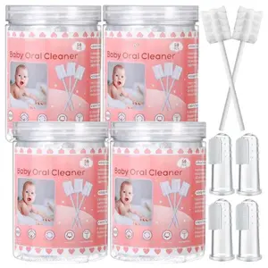 Mothers Day Gift 200 Pieces Baby Tongue Cleaner Disposable Infant Oral Cleaner with 4 Pieces Finger Toothbrush Soft Gauze Baby Mouth Newborn for Tooth Mouth Dental Care(Pink)