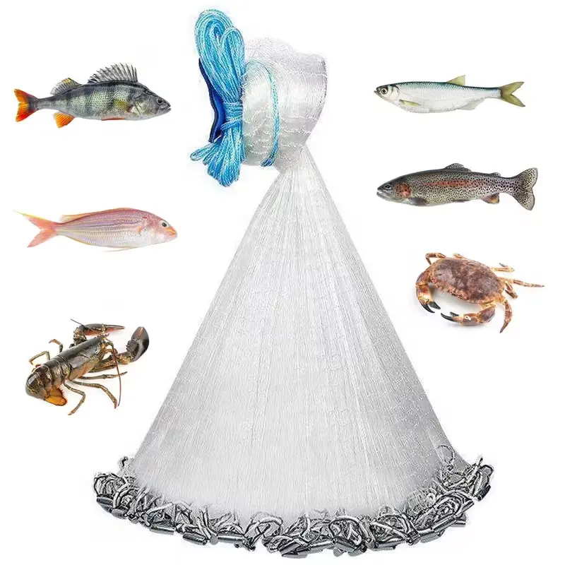 American style seawater freshwater fishing net hand thrown net - bait/shrimp cage/fish cage - equipped with heavy-duty sinker - radius optional 4FT/5FT/6FT/7FT/8FT - outdoor fishing tools - Easter/Christmas/Father's Day gifts