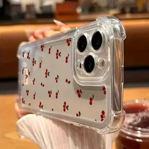 Cherry Full-Over Print TPU Phone Case for iPhone 17/16/15/14/13/12/11 Pro Max/Pro/Air/Plus - Shockproof Protective Cover with Precise Cutouts & 360° Corner Protection Cellphone Casing Transparent Smartphone Protector