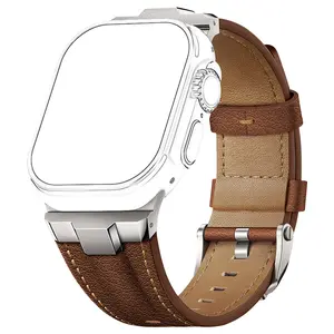 Suitisbest Genuine Leather Band for Apple Watch Ultra Band 49mm 46mm 45mm 44mm 42mm, Retro Leather Strap Replacement Band for iWatch Ultra Series 11 10 9 8 7 6 5 4 SE