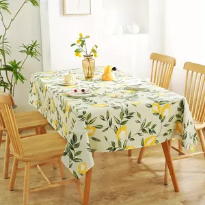 Vibrant lemon and leaf print PVC Tablecloth - High quality wrinkle resistant and washable rectangular dining table cover, suitable for kitchen dining, Christmas party decoration, durable and easy to clean plastic tablecloth, holiday table decoration