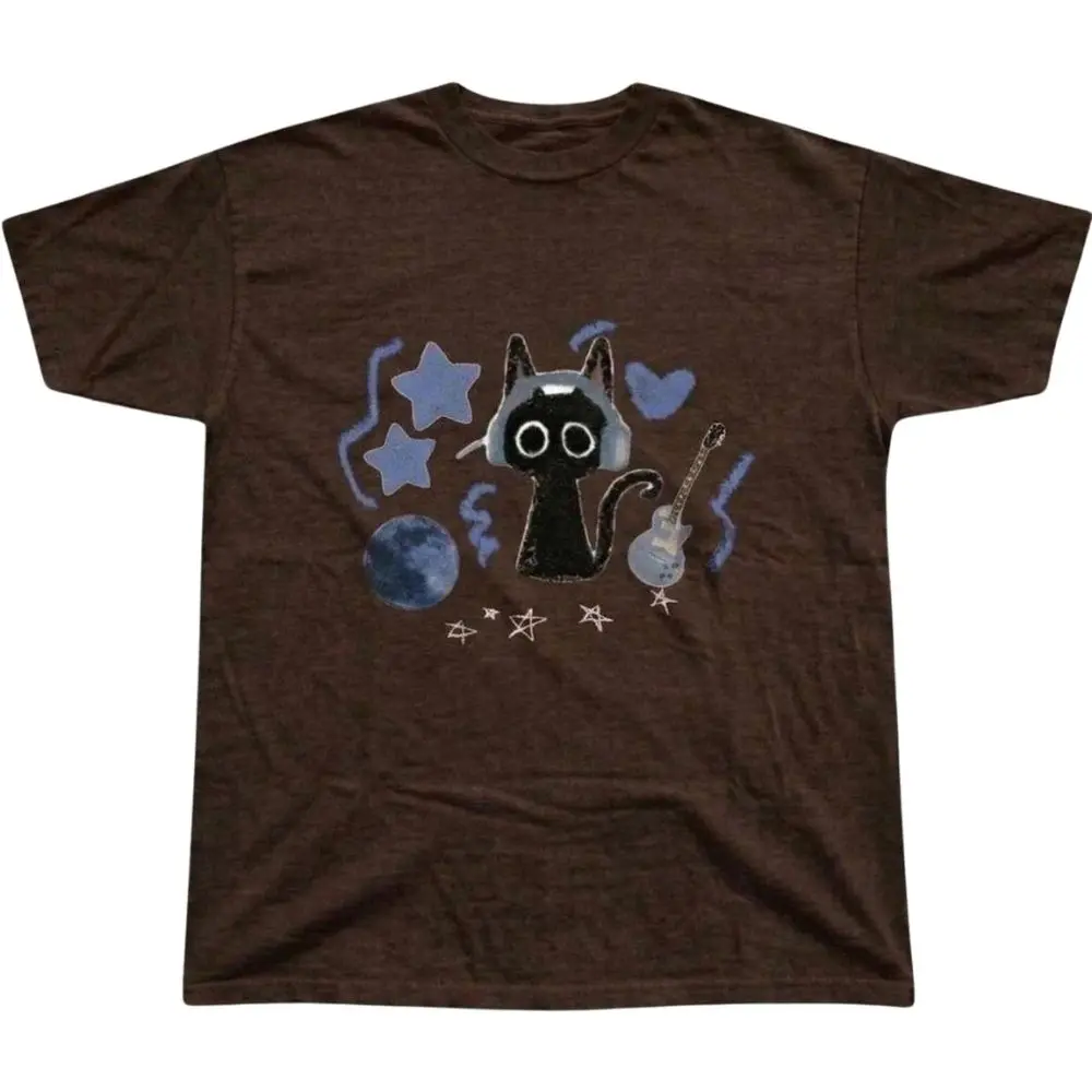 The Vintage Black Cat Headphones Shirt, Vintage Cute Cartoon Kitty Shirt, Aesthetic Cat Art Shirt, Gift For Woman, Gift For Men, Womenswear Top Underwear Streetwear, Trending Shirt