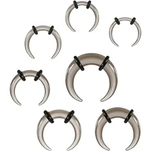 7 count Glass Septum Stretching Kit Set - C Shape Pincher Tapers with O-Rings, 14G to 2G, Buffalo Septum Retainers Rings for Nose & Ear