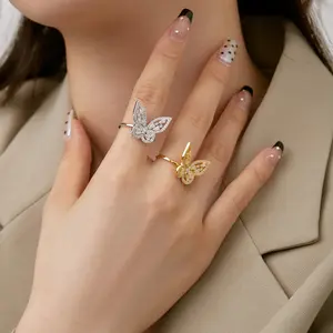 [G803]S925 Sterling Silver Cute Butterfly High Carbon Diamond Ring