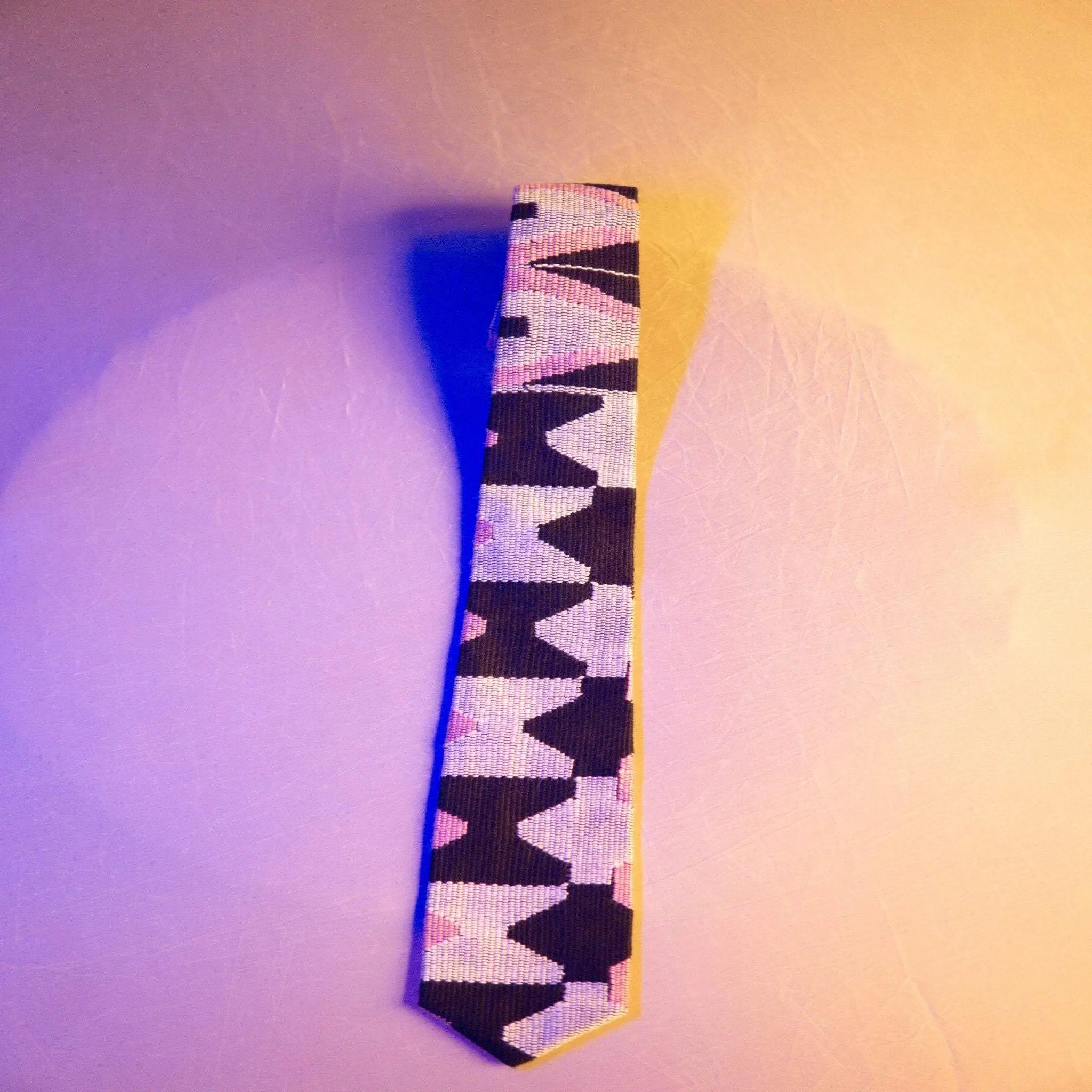 White, Dark Blue, Pink Kente Tie