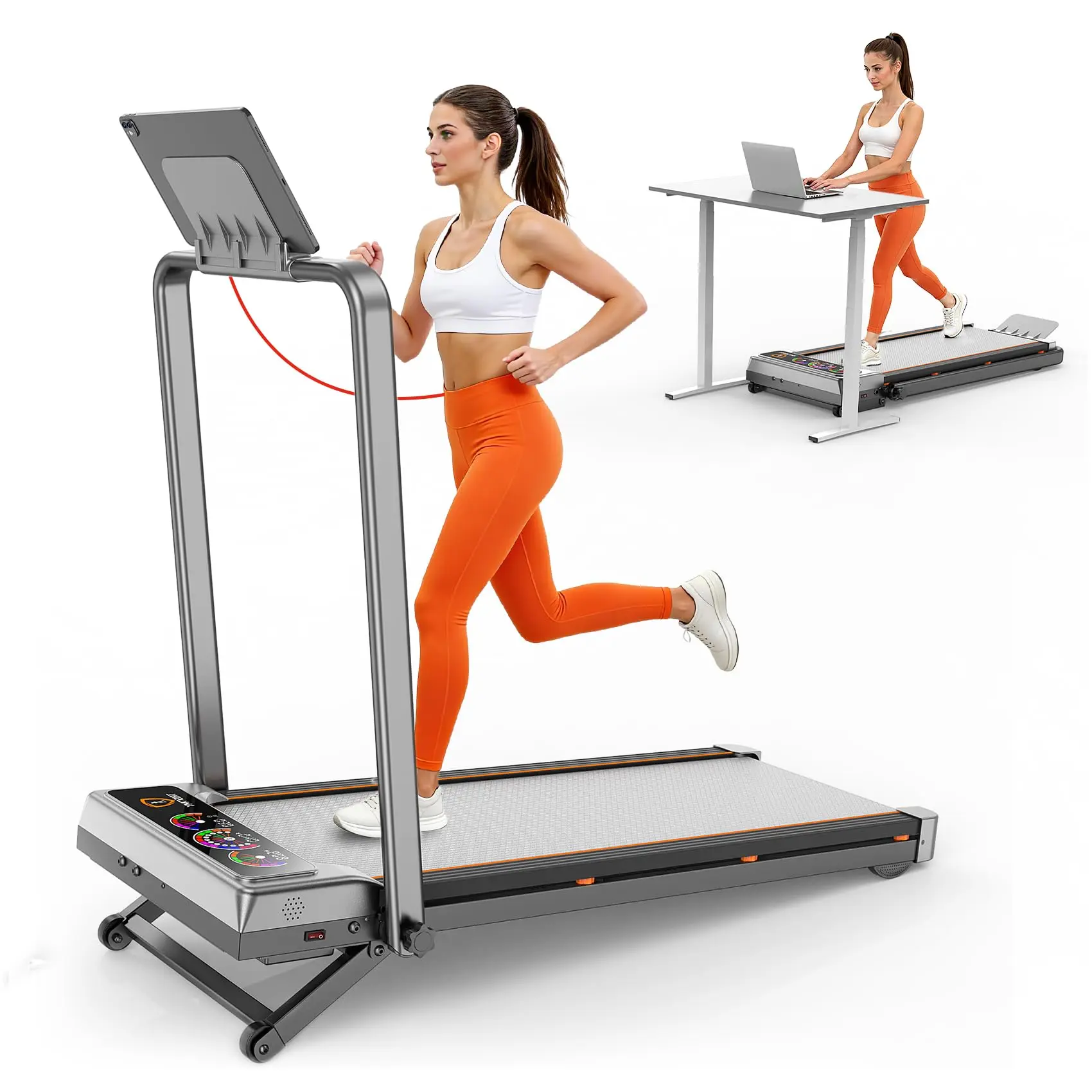 Trisomy-D2 Auto Incline Walking Pad, 450 LBS Heavy Duty Foldable Treadmill with Handle Bar, Smart Under Desk Treadmill for Home Office