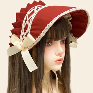 Women's Lolita Tea Party Hat Cosplay Victorian Hat Lace Ruffle Party Headpiece Sun Hat