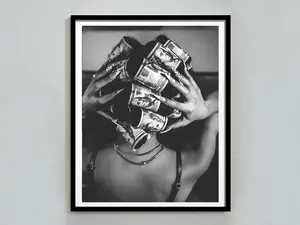 Black Woman with Money on Head – Luxury Fashion Wall Art, Trendy Hypebeast Decor