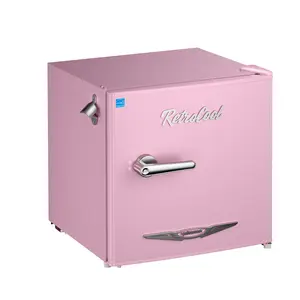 Upstreman retro mini fridges 1.7 Cu.Ft Pink Classic Metal Handle Side Bottle Opener Adjustable Thermostat Energy Saving Compact Refrigerator for Office Bedroom Dorm FR17 Pro
