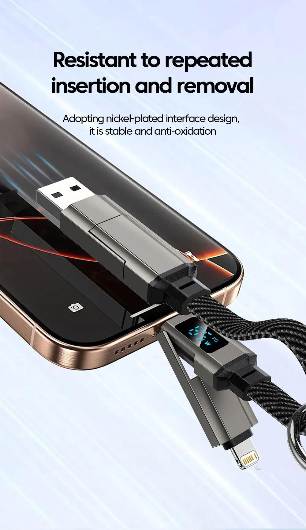 65W 4 in 1 Digital Display Super Fast Charging Keychain Data Cable Intelligent Digital Display Short Wire