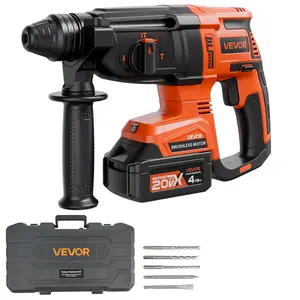 VEVOR 20V Brushless Cordless Hammer Drill, Lithium-Ion 1.1 Inch Rotary Hammer Driver, SDS-Plus Electric Lightweight Power Tool Kit with Battery and Charger, 4 Functions, 1200 RPM, 5300 BPM