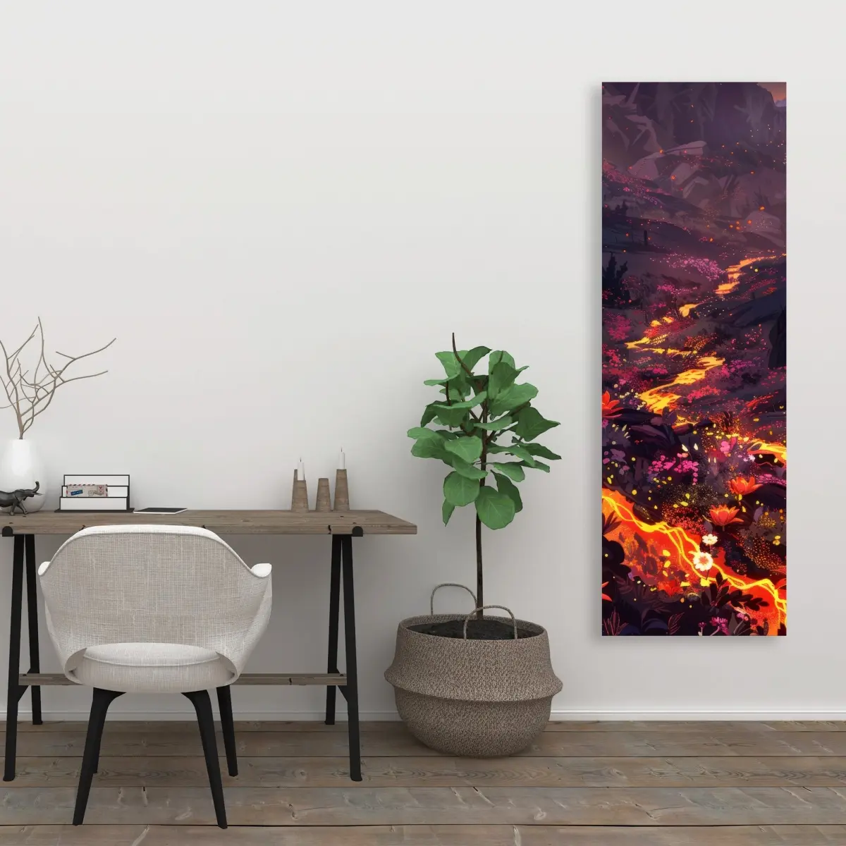 Pictorem C1RC2060TBTCP3 20 x 60 in. Bloom & Eruption - Black Canvas Wall Art - Home Decor Art Piece