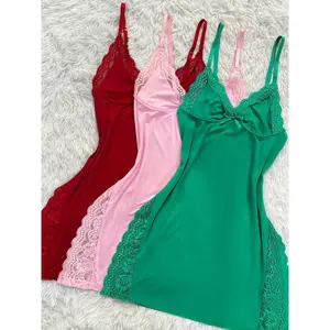 3 sets of women's solid-color lace pajamas, side slit lace fabric