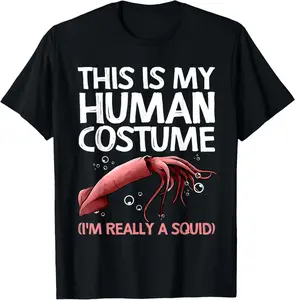 100% Cotton Cute Squid Design for Men Women Octopus Squid Lover T-Shirt