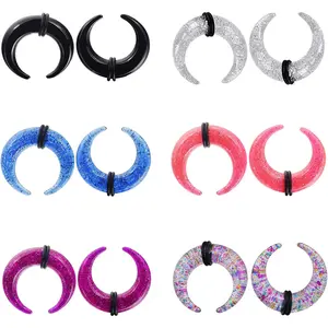 6 count Crescent  Tapers 14G-16mm Pincher Septum Buffalo Stretcher Expander with Black O-Rings