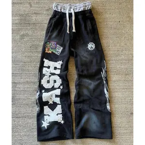Vintage Y2K Graphic Joggers with Double Waist & Embroidery Streetwear